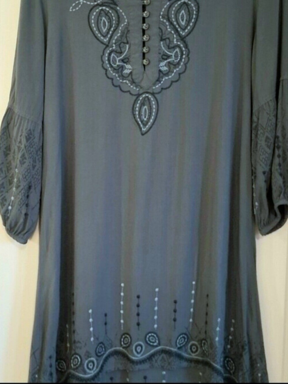 Women's "Monoreno" Grayish Blue Embroidered Tunic Dress 3/4 Sleeves Size Medium